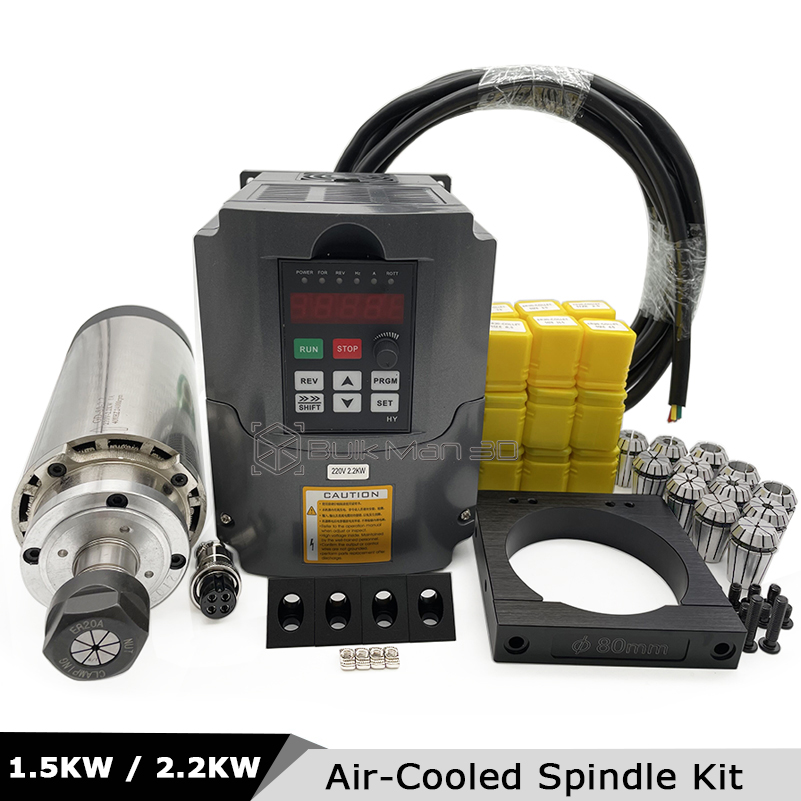Air Cooled 1.5Kw Spindle Motor Inverter 110V - 2.2KW 1.5KW Luchtgekoelde CNC Spindelset 220V