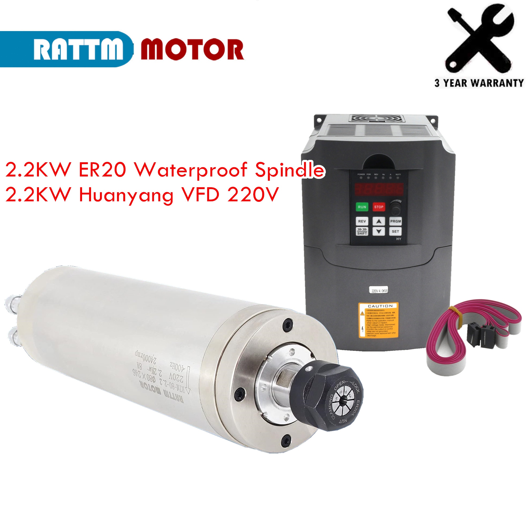 2.2Kw Water Cooled Spindle Kit Vfd - Waterdichte watergekoelde CNC-spilmotorset 2,2 kW ER20