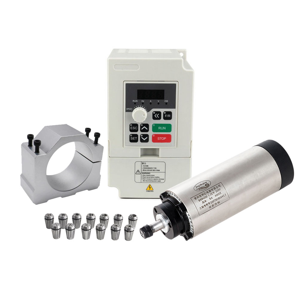 Air Cooled 1.5Kw Spindle Motor Inverter 110V - CNC Spindelmotor Kit 80 MM 1.5KW