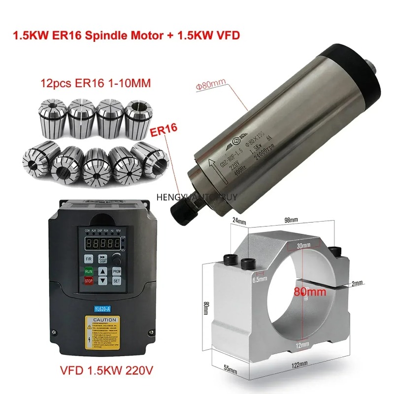 Er20 Collet Chuck Spindle Motor 220V - Luchtgekoelde 800W 1500W 2200W Spindelmotor Kit