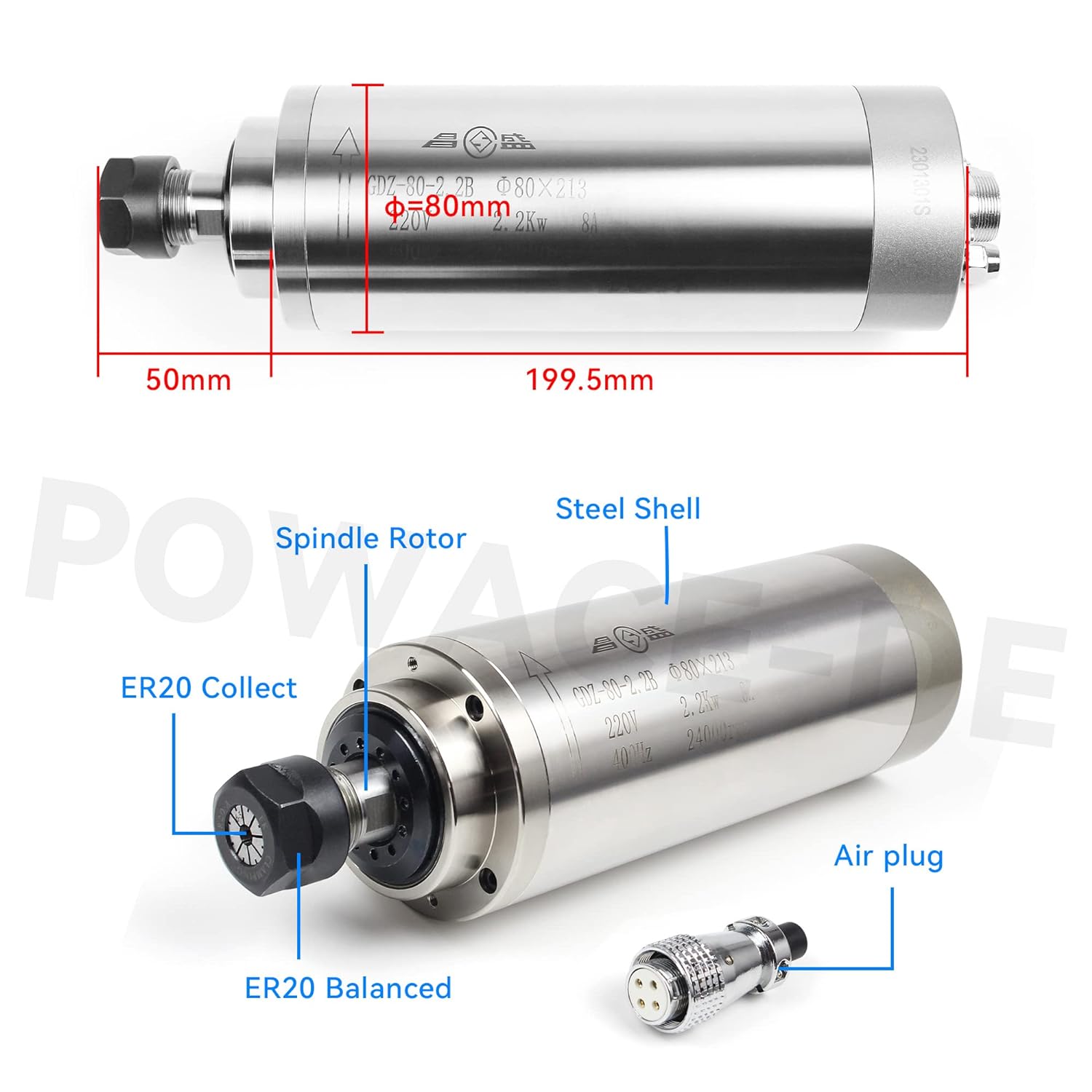 2.2KW 110V of 220V 8A GDZ-80-2 - 2.2Kw Water Cooled Spindle Kit Vfd recensie en prijs