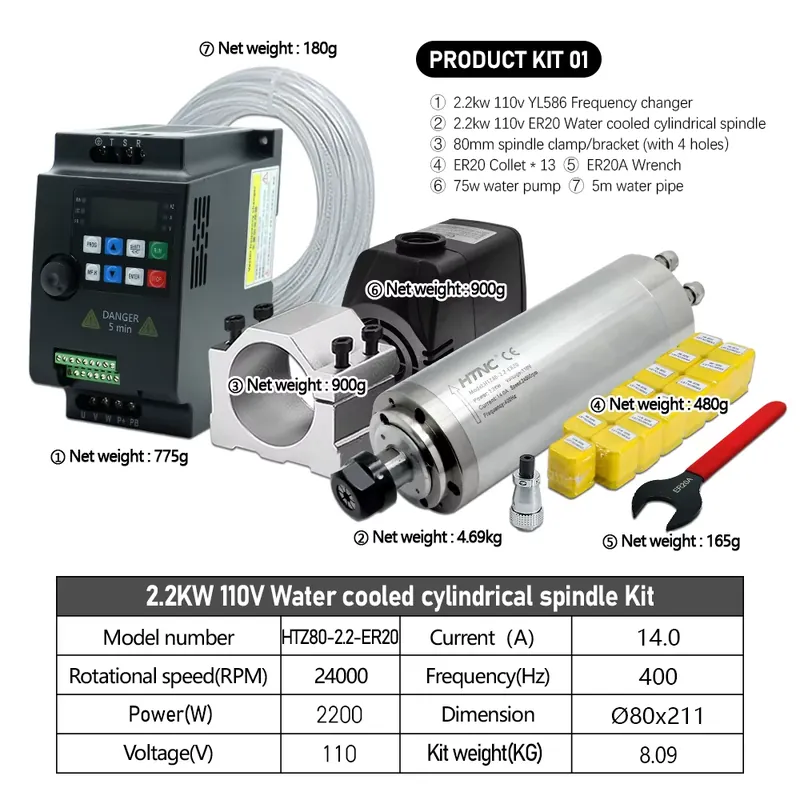 Braziliaanse verzending: 2,2 k - 2.2Kw Water Cooled Spindle Kit Vfd recensie en prijs